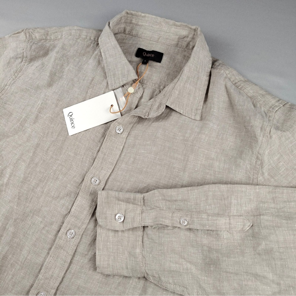 Quince 100% European Linen Shirt Mens Large Driftwood Long Sleeve Button Down